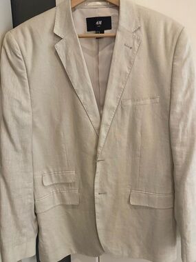 H&M Men's Cream Linen-Blend Blazer